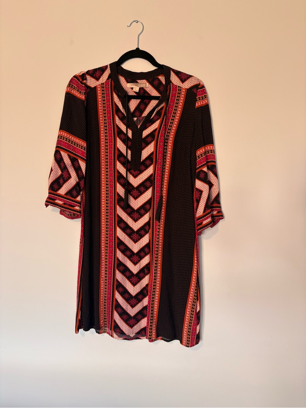 Forever 21 Black and Pink Patterned Long Sleeve Dress